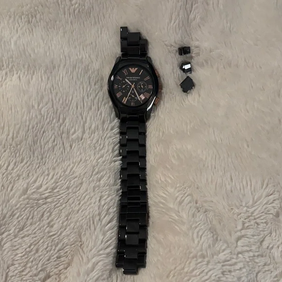 Emporio Armani AR1410 Ceramica Men’s Analog Black and Rose Gold Versatile Watch - Picture 2 of 16